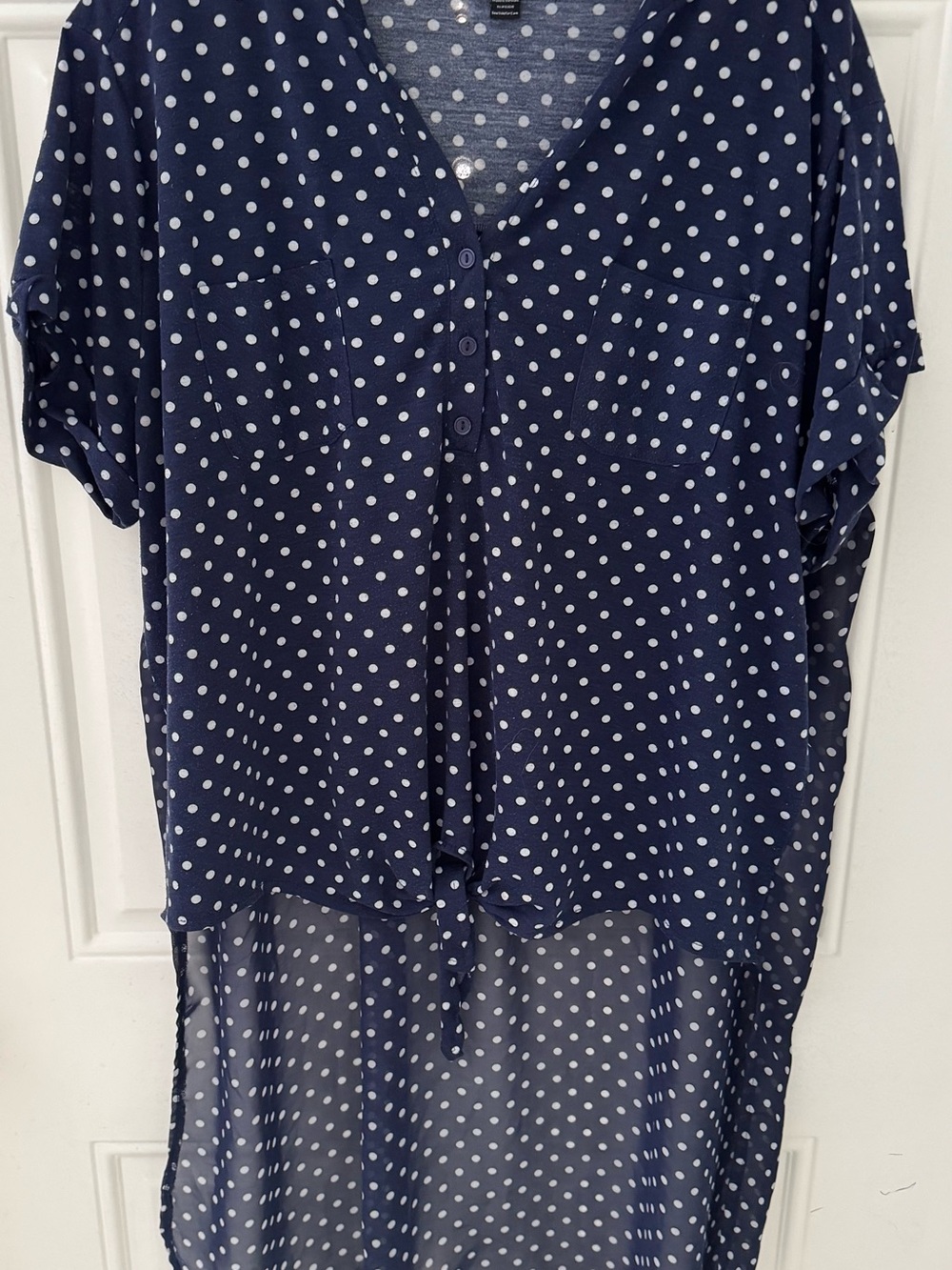 French Laundry Navy and White Polka Dot Button-Front Tunic